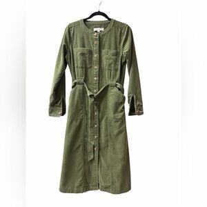 LOFT Olive Green Corduroy Shirt Dress Belted Size 4